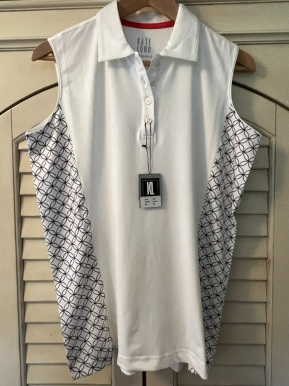 Kate Lord Performance Golf Shirt White w/Pattern Sleeveless Womens - Medium